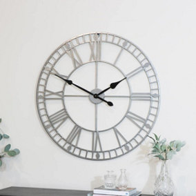 Melody Maison Extra Large Silver Skeleton Wall Clock 80cm x 80cm