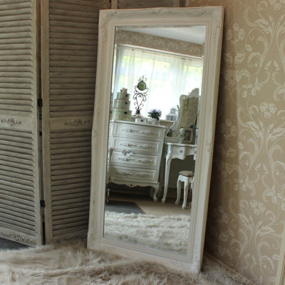Melody Maison Extra Large White Antique Wall/Floor Mirror 158cm x 78cm