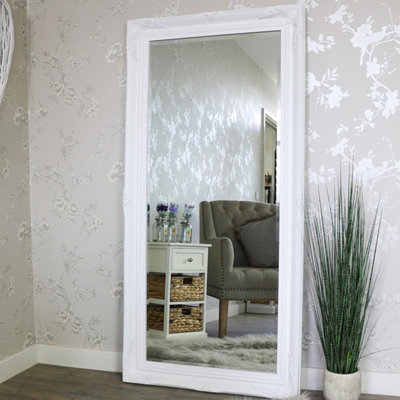 Melody Maison Extra Large White Ornate Wall/Floor Mirror 158cm x 78cm