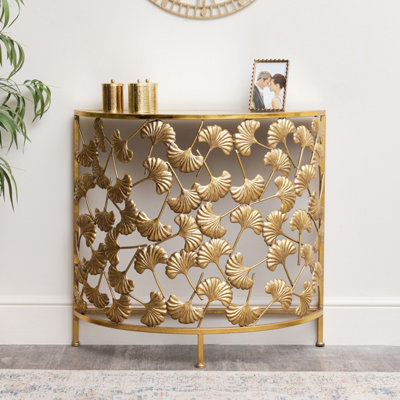 Melody Maison Gold Ginkgo Leaf Half Moon Console Table | DIY at B&Q