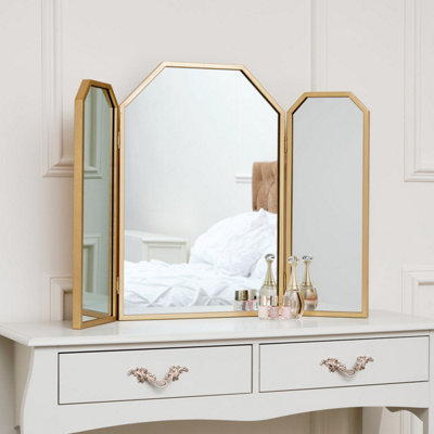 Melody Maison Gold Hexagon Triple Dressing Table Mirror 82cm x 