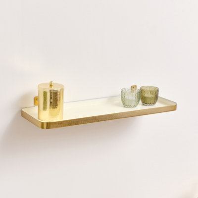 Melody Maison Gold & Ivory Enamelled Metal Wall Shelf - 50cm