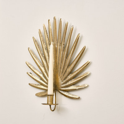 Melody Maison Gold Palm Leaf Wall Candle Holder Sconce
