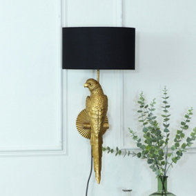 Melody Maison Gold Parrot Wall Light with Black Shade