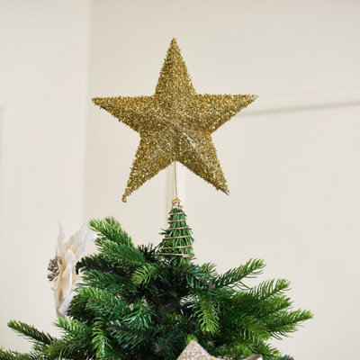 Melody Maison Gold Sparkly Glitter Star Shaped Christmas Tree Topper