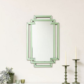 Melody Maison Green Glass Art Deco Rectangle Wall Mirror - 80cm x 50cm