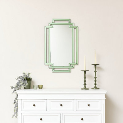 Melody Maison Green Glass Art Deco Rectangle Wall Mirror - 80cm x 