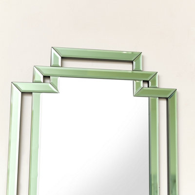 Melody Maison Green Glass Art Deco Rectangle Wall Mirror - 80cm x 