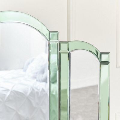 Melody Maison Green Glass Art Deco Triple Mirror 74cm x 60cm