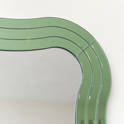 Melody Maison Green Glass Art Deco Wavy Wall Mirror - 80cm x 60cm