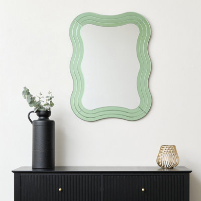 Melody Maison Green Glass Art Deco Wavy Wall Mirror - 80cm x 60cm