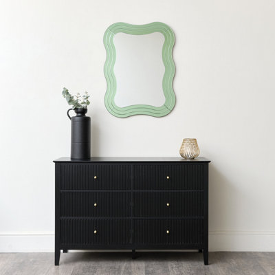 Melody Maison Green Glass Art Deco Wavy Wall Mirror - 80cm x 60cm