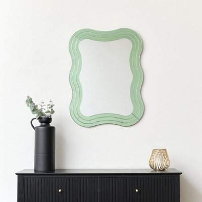 Melody Maison Green Glass Art Deco Wavy Wall Mirror - 85cm x 60cm