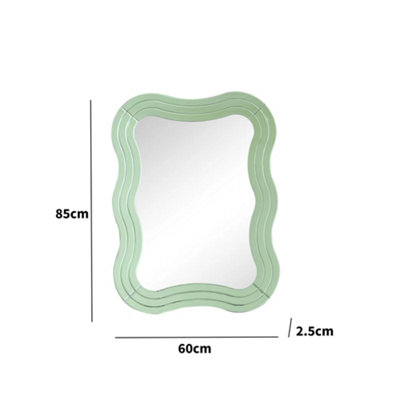 Melody Maison Green Glass Art Deco Wavy Wall Mirror - 85cm x 60cm