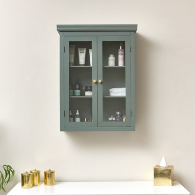 Melody Maison Green Glass Fronted Wall Cabinet 75cm x 57cm