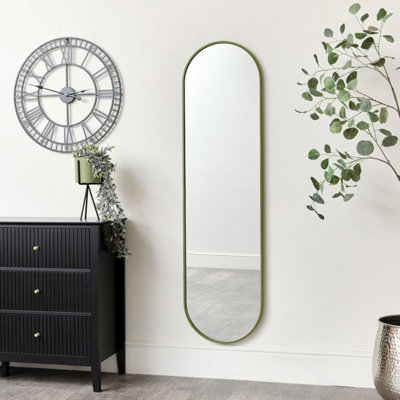 Melody Maison Green Metal Framed Pill Shaped Mirror 40cm x 150cm