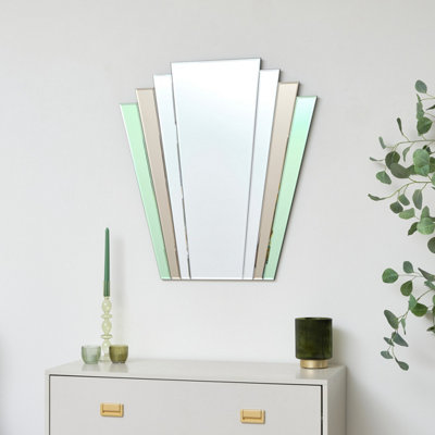 Melody Maison Green & Mocha Glass Art Deco Fan Wall Mirror 75cm x 68cm