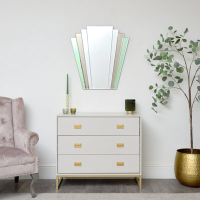 Melody Maison Green & Mocha Glass Art Deco Fan Wall Mirror 75cm x 68cm