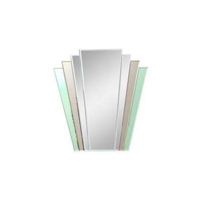 Melody Maison Green & Mocha Glass Art Deco Fan Wall Mirror 75cm x 68cm