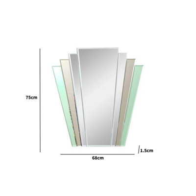 Melody Maison Green & Mocha Glass Art Deco Fan Wall Mirror 75cm x 68cm