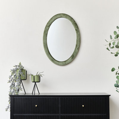 Melody Maison Green Oval Velvet Framed Wall Mirror 50cm x 70cm