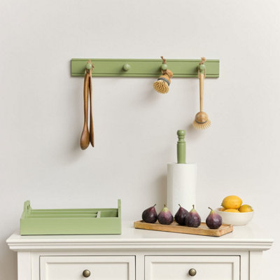 Melody Maison Green Painted Wooden Wall Utensil Hanging Hooks - 60cm
