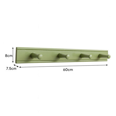 Melody Maison Green Painted Wooden Wall Utensil Hanging Hooks - 60cm