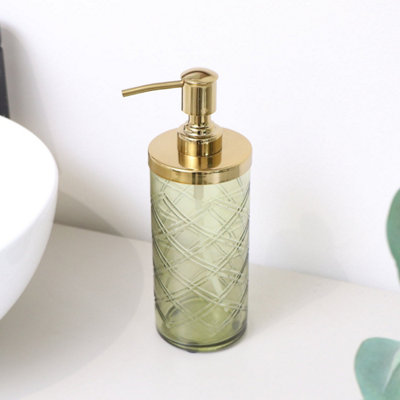 新品✨️ MATSON ソープボトル ホルダー 24金メッキ 陶器 ゴールドローズ Melody Maison Green Patterned Soap Dispenser with Gold Rim