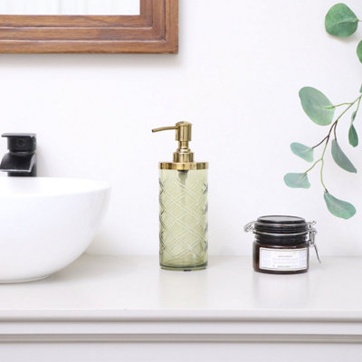 Melody Maison Green Patterned Soap Dispenser with Gold Rim