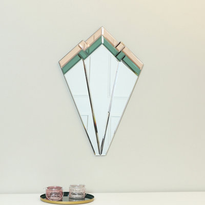 Melody Maison Green & Pink Glass Art Deco Fan Wall Mirror 60cm x 40cm