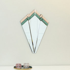 Melody Maison Green & Pink Glass Art Deco Fan Wall Mirror 60cm x 40cm