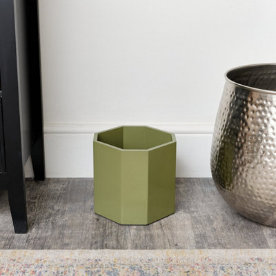 Melody Maison Green Wooden Octagonal Edge Waste Paper Bin
