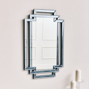 Melody Maison Grey Glass Art Deco Rectangle Wall Mirror - 80cm x 50cm