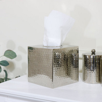 Melody Maison Hammered Silver Metal Tissue Box