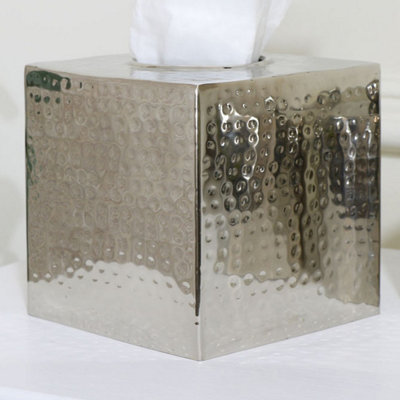 Melody Maison Hammered Silver Metal Tissue Box
