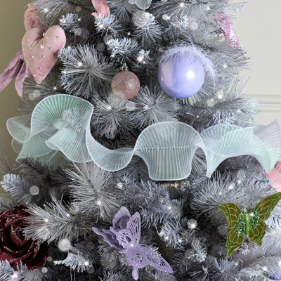 Melody Maison Iridescent Ice Sparkle Ruffle Christmas Tree Ribbon - 270cm