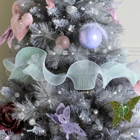 Melody Maison Iridescent Ice Sparkle Ruffle Christmas Tree Ribbon - 270cm