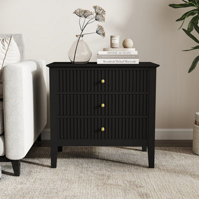 Melody Maison Large 3 Drawer Bedside Table - Hales Black Range