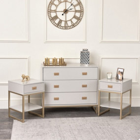 Melody Maison Large 3 Drawer Chest of Drawers and Pair of Bedside Tables - Elle Stone Range