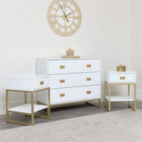 Melody Maison Large 3 Drawer Chest of Drawers and Pair of Bedside Tables - Elle White Range