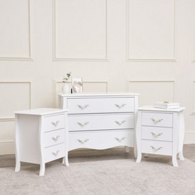 Melody Maison Large 3 Drawer Chest of Drawers & Pair of Bedside Tables - Elizabeth White Range