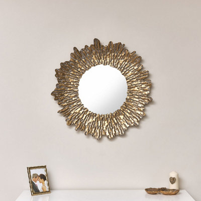 Melody Maison Large Antique Gold Round Sunburst Mirror - 74cm x 74cm