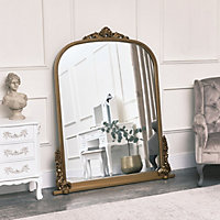 Melody Maison Large Arch Antique Gold Ornate Overmantle Mirror - 152cm x 128cm