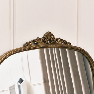 Melody Maison Large Arch Antique Gold Ornate Overmantle Mirror - 152cm x 128cm