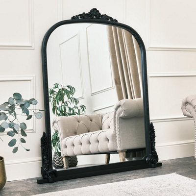 Melody Maison Large Arch Black Ornate Overmantle Mirror - 152cm x 128cm