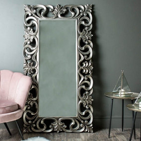 Melody Maison Large Baroque-style Silver Wall / Floor Mirror 90cm x 168cm