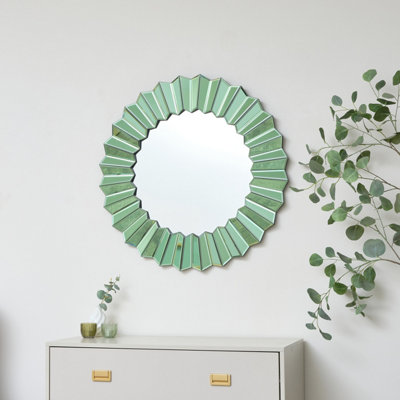 Melody Maison Large Bevelled Green Glass Wall Mirror 80cm x 80cm