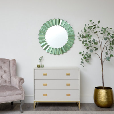 Melody Maison Large Bevelled Green Glass Wall Mirror 80cm x 80cm