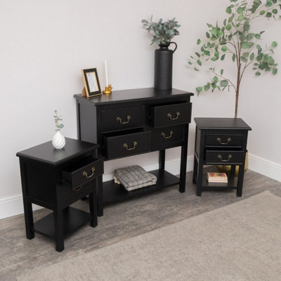 Melody Maison Large Black 4 Drawer Chest of Drawers & Pair of Bedside ...