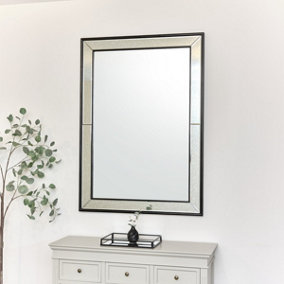 Melody Maison Large Black Antique Glass Framed Wall Mirror - 140cm x 100cm